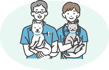 スタッフと犬と猫のイラスト
