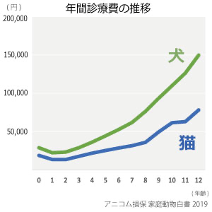 犬猫の年間診療費の推移グラフ