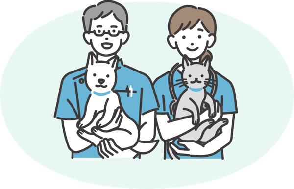 スタッフと犬と猫のイラスト